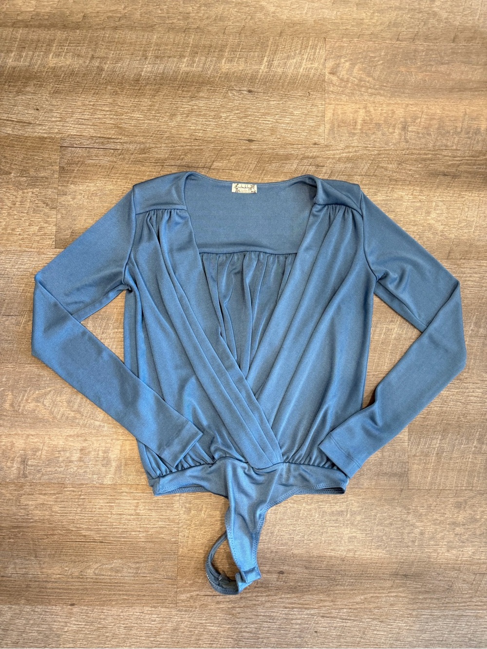 Free People Turnt Bodysuit Copenhagen Blue XS Wrap Long Sleeve Going Out NWOT - Picture 2 of 9